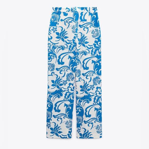 Zara PRINTED LINEN BLEND TROUSERS Size Extra Large XL - Picture 8 of 12